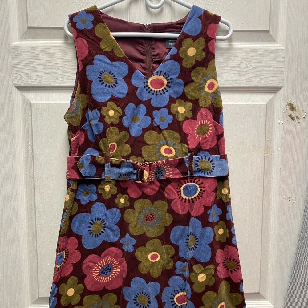 ModCloth a-line corduroy 1960s style floral dress with belt, size 12
